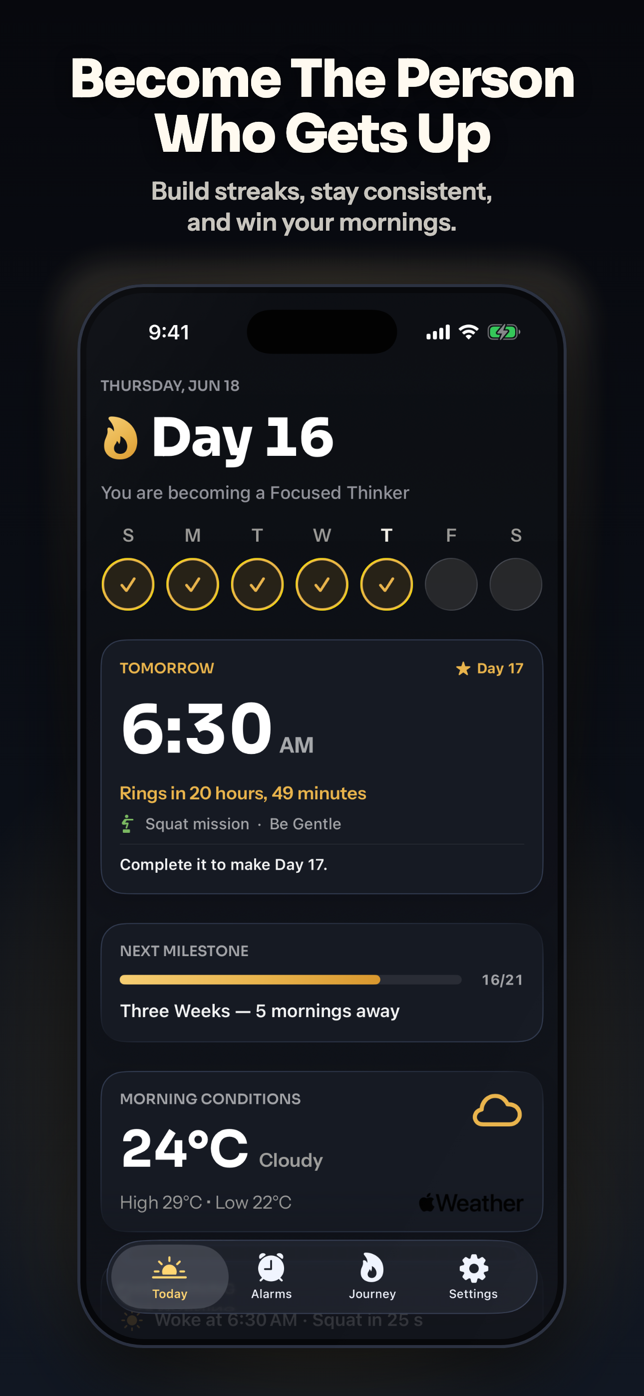 Risen Home / Today view showing Day 16 Streak